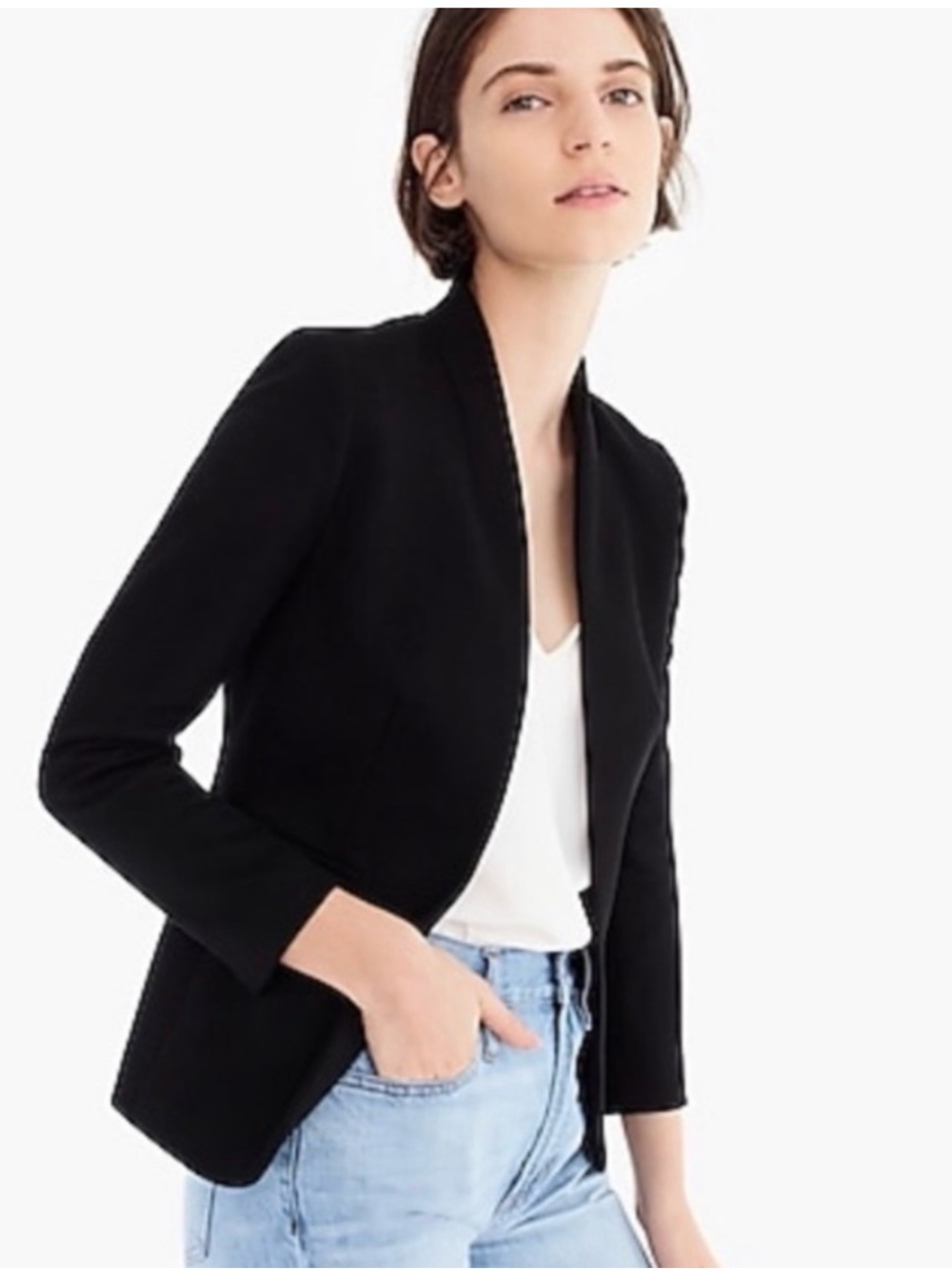 J Crew Women’s 365 Black Open-Front Tailored Modern Clean Line Blazer Jacket 8 T